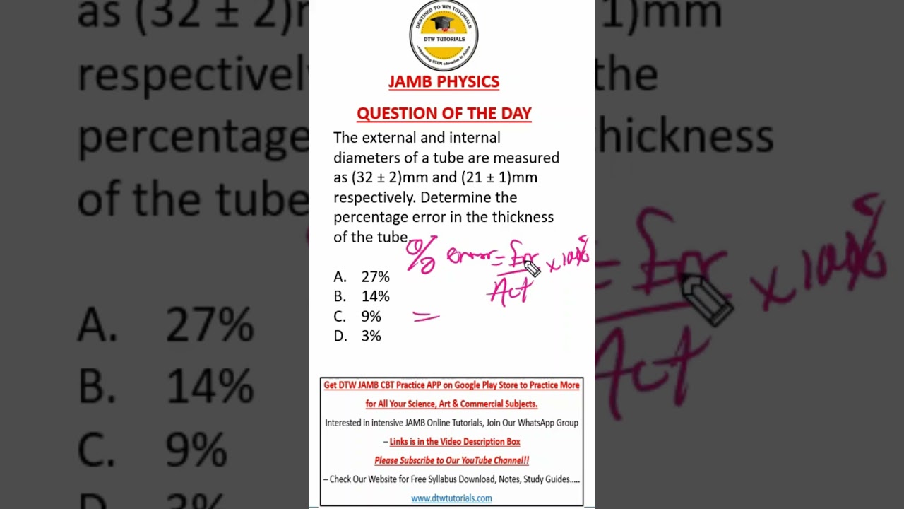 JAMB Physics - Percentage Error (Question of the Day)